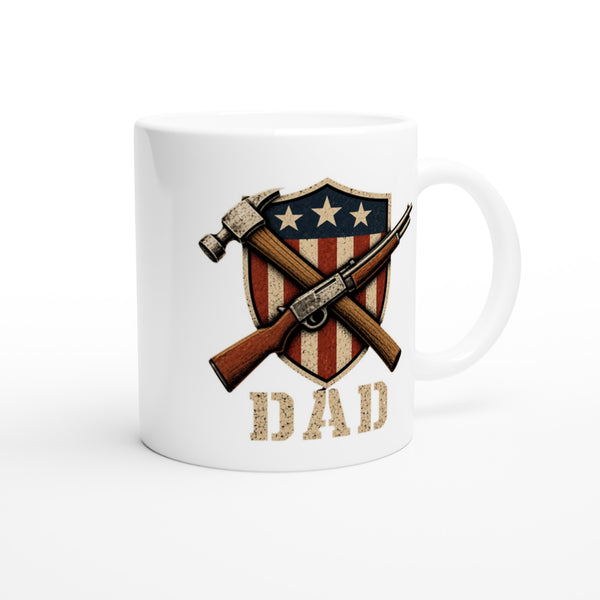 Patriotic Dad Coffee Mug - American Flag Hunter Gift for Dad - Fathers Day Gift Idea - Outdoorsman Husband Mug - Veteran Dad Tea Cup