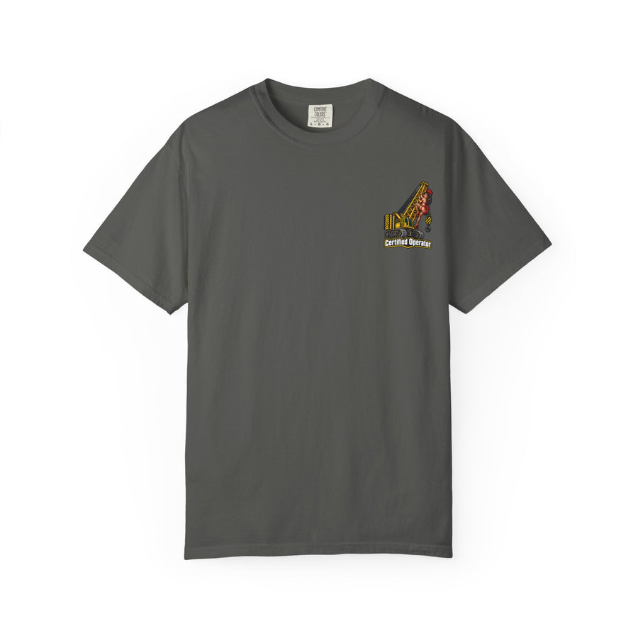 Certified In Booming Up Shirt | Booms Booty Counterweight Crane Operator Tee | Craneaholics Comfort Colors alternate view