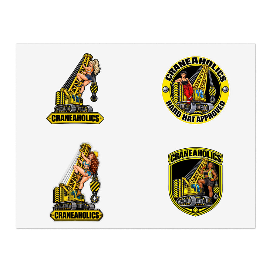 Craneaholics Hard Hat Sticker 4-Pack | Crane Girl Crawler Variety Bundle Die-Cut Decals alternate view