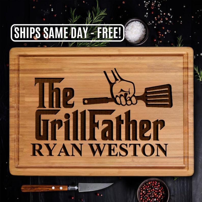Premium Personalized BBQ Cutting Board Gift Set - Father's Day