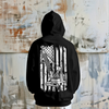 Hoodie that celebrate blue collar workers with american flag crane operator logo on back, black crane operator hoodie with american flag