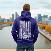 Back view of blue collar hoodie blue american flag hoodie