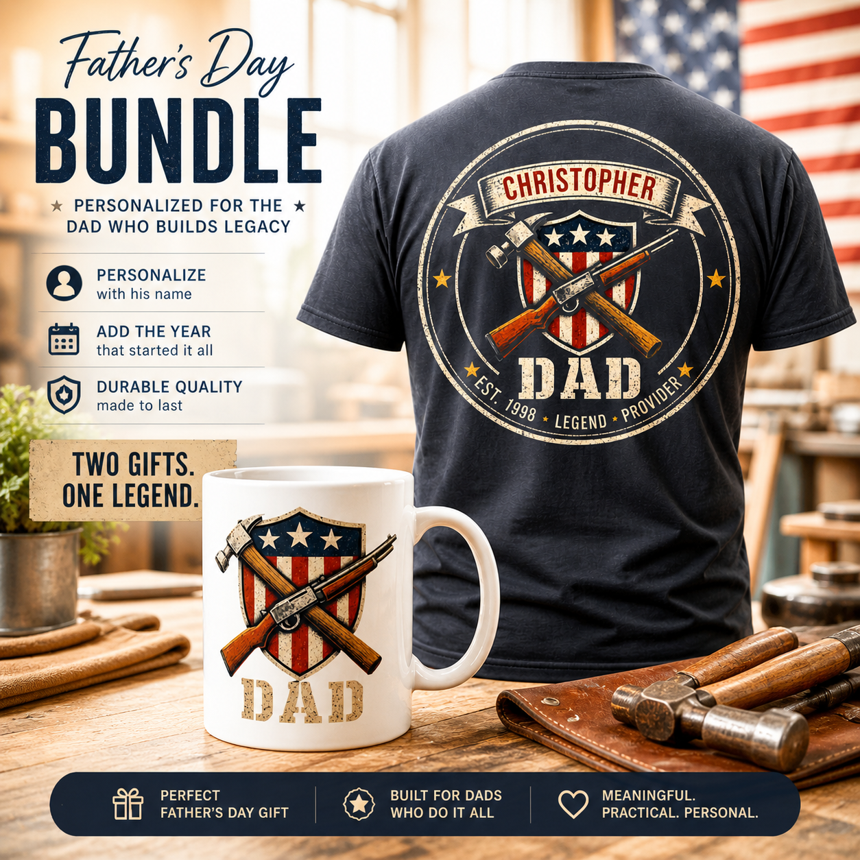 Personalized Dad Gift Set — Father's Day shirt and mug bundle for crane operator dad