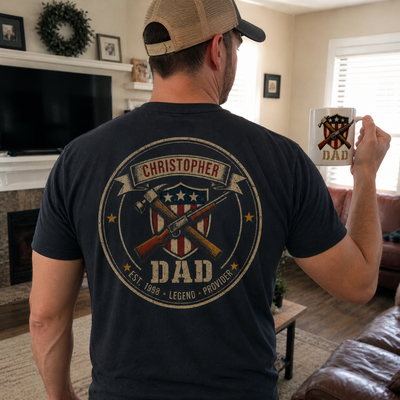 Christopher wearing personalized Dad shirt — Father's Day gift example