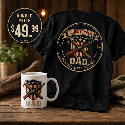 Dad Gift Set lifestyle mockup — Father's Day 2026 personalized bundle