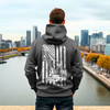 Gray blue collar hoodie with american flag on back