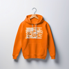 Orange  High viz mobile crane operator bella canvas hoodie with DTG american flag mobile crane logo printed on the front against a white back ground