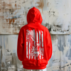 Hoodie that celebrate blue collar workers with american flag crane operator logo on back, red hoodie