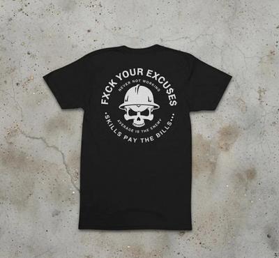 Skills Pay Bills Construction T-Shirt Detail - Premium Blue Collar Graphic Tee